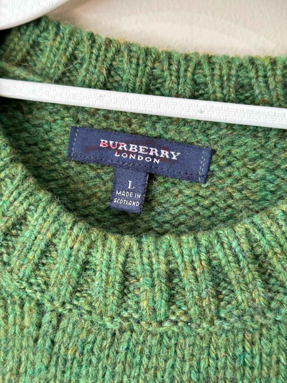 Burberry London Men's Embroidered Logo Green Crewneck Wool Sweater Size L - Picture 5 of 8